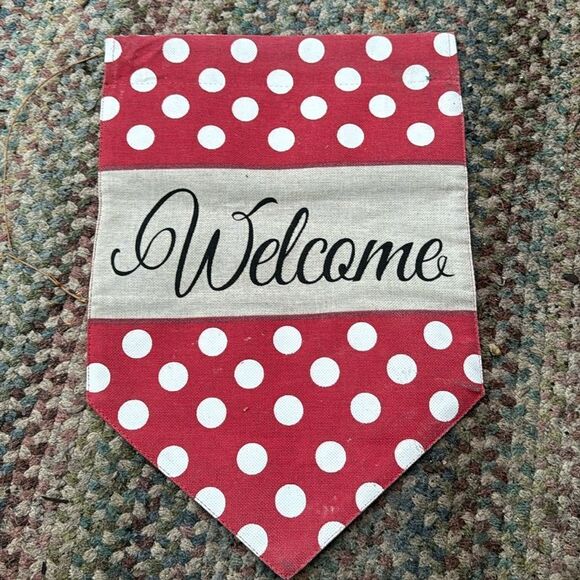 Welcome Garden Flag, Polka Dot, Jute material Initial C - Picture 1 of 2